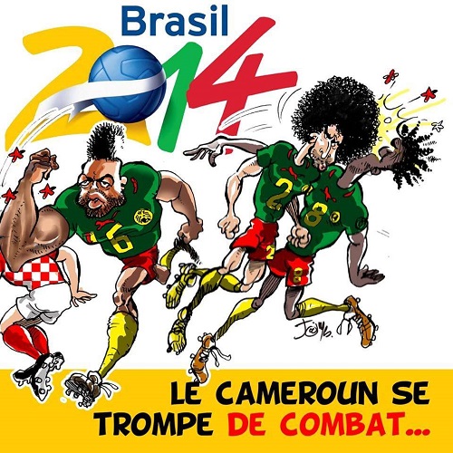 Les réseaux sociaux réservent un accueil glacial aux Lions Yaoundé après leur élimination au mondial Caricature Lions Indomptables au Mondial 2014